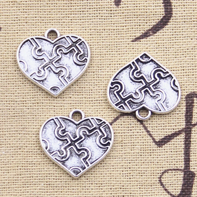 15pcs Charms Jigsaw Heart Puzzle 19x20mm Tibetan Silver Color Pendants Antique Jewelry Making DIY Handmade Craft