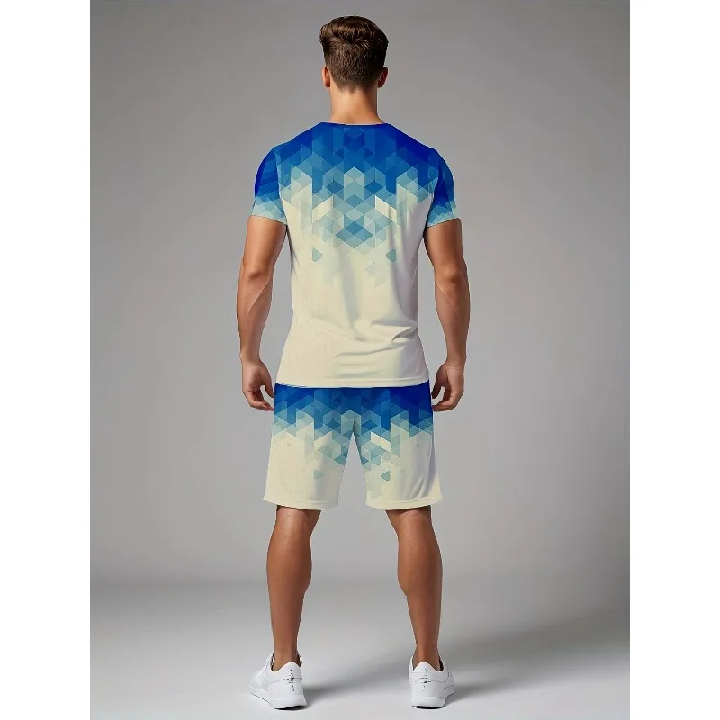 2025 Creative Casual Round Neck Short Sleeve Shorts Set Summer New Trend Retro Men's Fashion T-shirt 3D Digital Printing