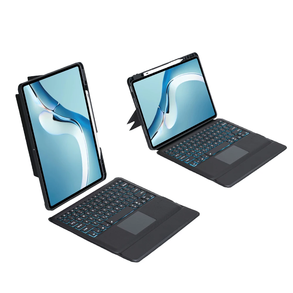 TH126-AS لهاتف Huawei MatePad Pro 12.6 (2024) / (2021) غطاء حامل جلدي + لوحة لمس بإضاءة خلفية ولوحة مفاتيح متوافقة مع البلوتوث