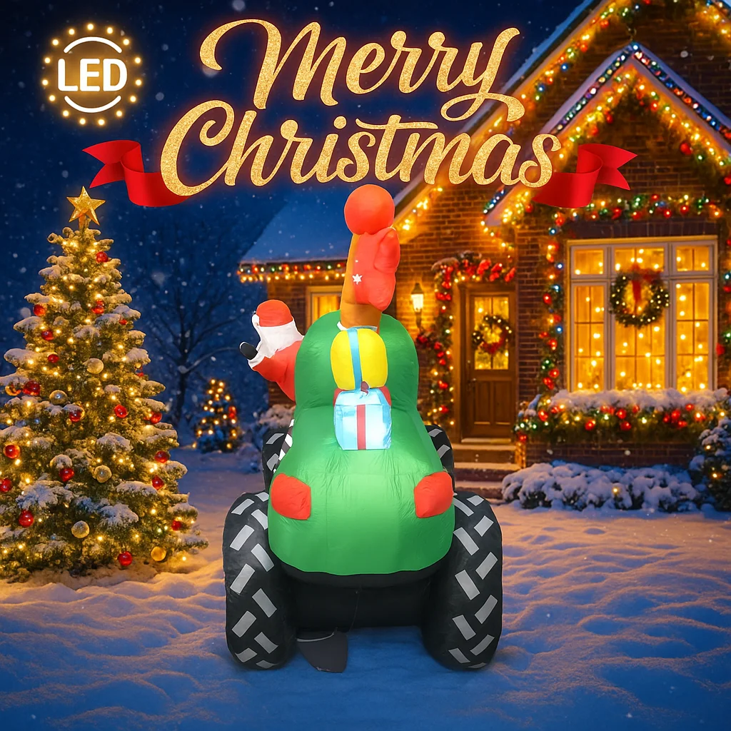 5.91FT عطلة الإضاءة مع أضواء LED العملاق عيد الميلاد نفخ سانتا كلوز شاحنة اللعب عيد الميلاد ساحة زخرفة لوازم الحفلات المنزلية
