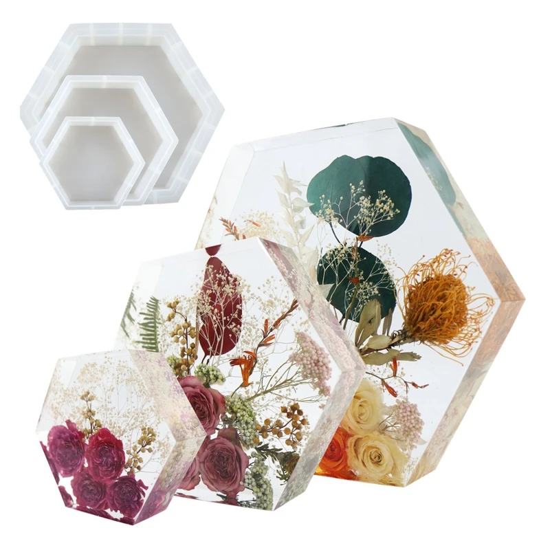 Upgrade Hexagonal Silicone Mold Epoxy Resin Mold for Resin Casting for Home Decoration Flowers Desktop Decoration