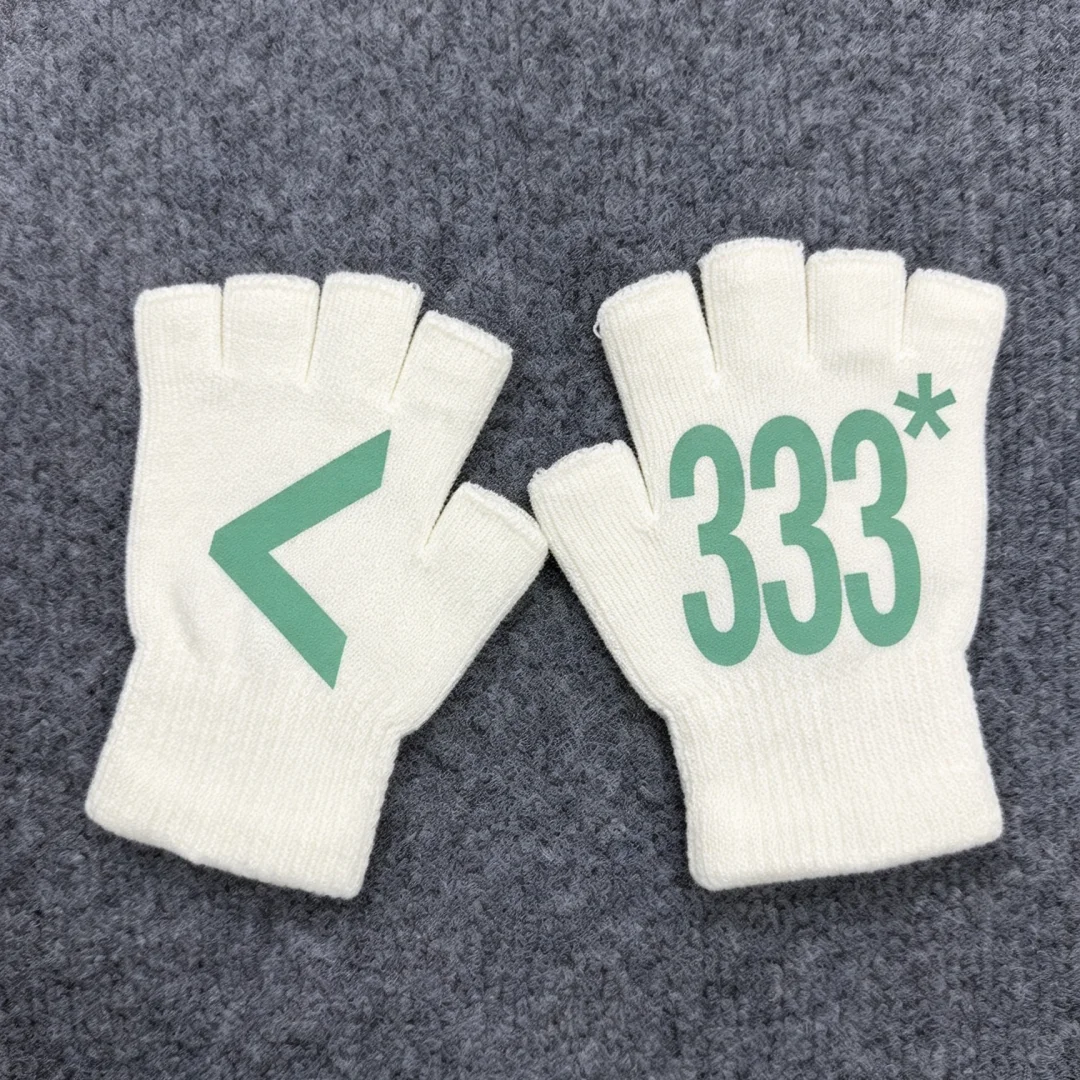 Women Mint‑Green Polka‑Dot Fingerless Knit Gloves Cute Retro Dotted Warm Knitted Half‑Finger Gloves