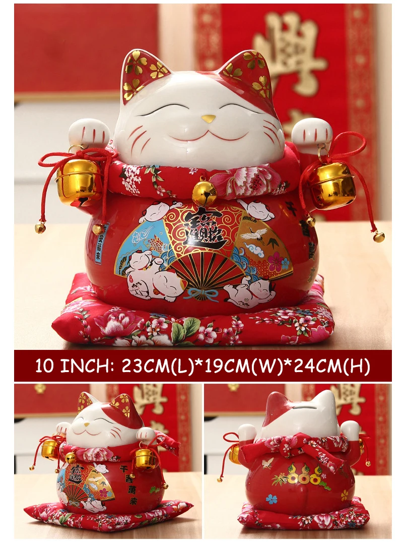 10 بوصة السيراميك محظوظ القط حصالة Maneki Neko قطط الحظ الخزف سعيد يبتسم القط أرقام فنغ شوي ديكور حلية