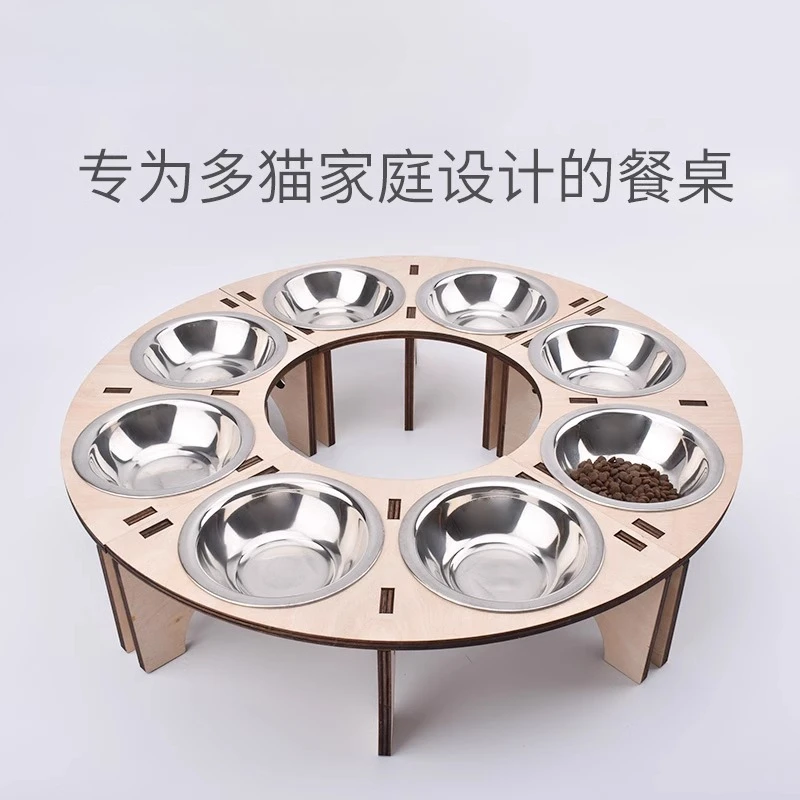

Multi-cat family round dining table S-shaped change cat feeding basin tableware