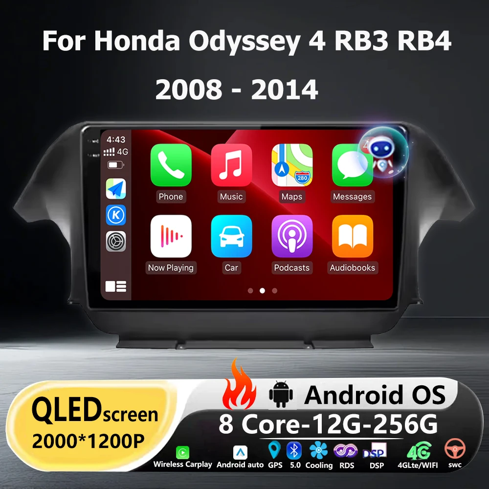 Android 16 Auto Carplay para Honda Odyssey 4 RB3 RB4 2008-2014 Radio de coche reproductor de vídeo Multimedia navegación GPS 4G WIFI Bluetooth