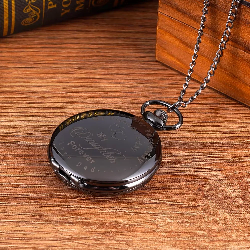 Large pocket watch Black letched My Friend Today Pocket watch Heart-shaped pocket watch flip quartz