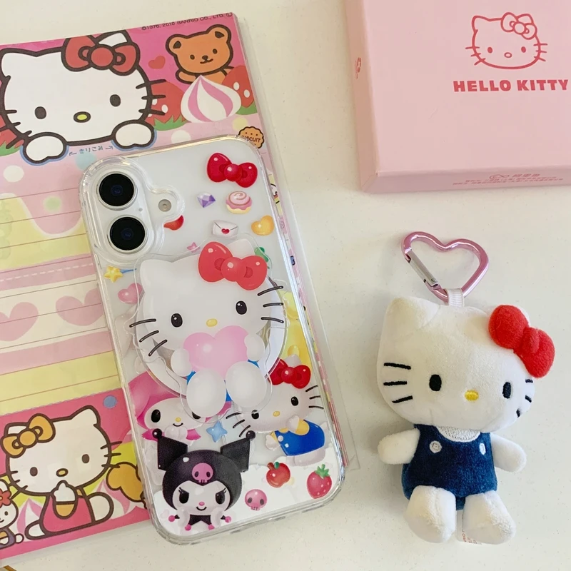 Sanrio Hello Kitty Melody Kuromi Magnetic Holder Magsafe Wireless Charge Phone Case For iPhone 16 15 14 13 12 11 Pro Max Cover