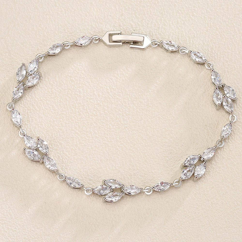 ZAKOL Luxury Geometric Leaf Cubic Zirconia Tennis Bracelet For Women Elegant Bridal Wedding Party Jewelry Gift