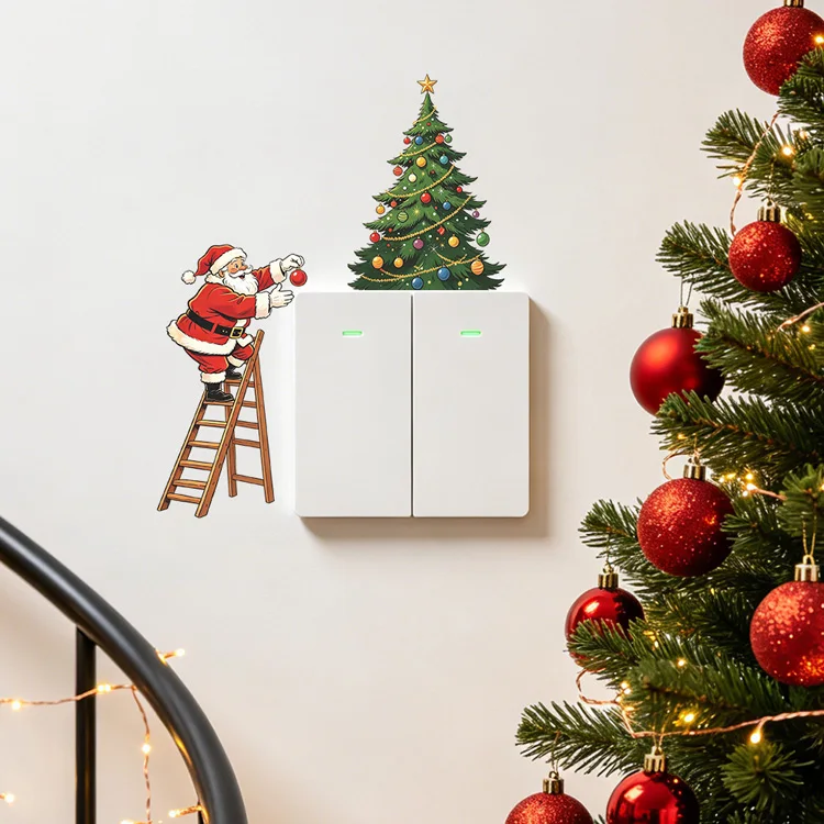 Weihnachtsmann klettert die Treppe hinauf Weihnachtsbaum Schalteraufkleber Raumdekoration Wandbild Neujahrs-Steckdosendekor Selbstklebende Wandaufkleber – Detail 4