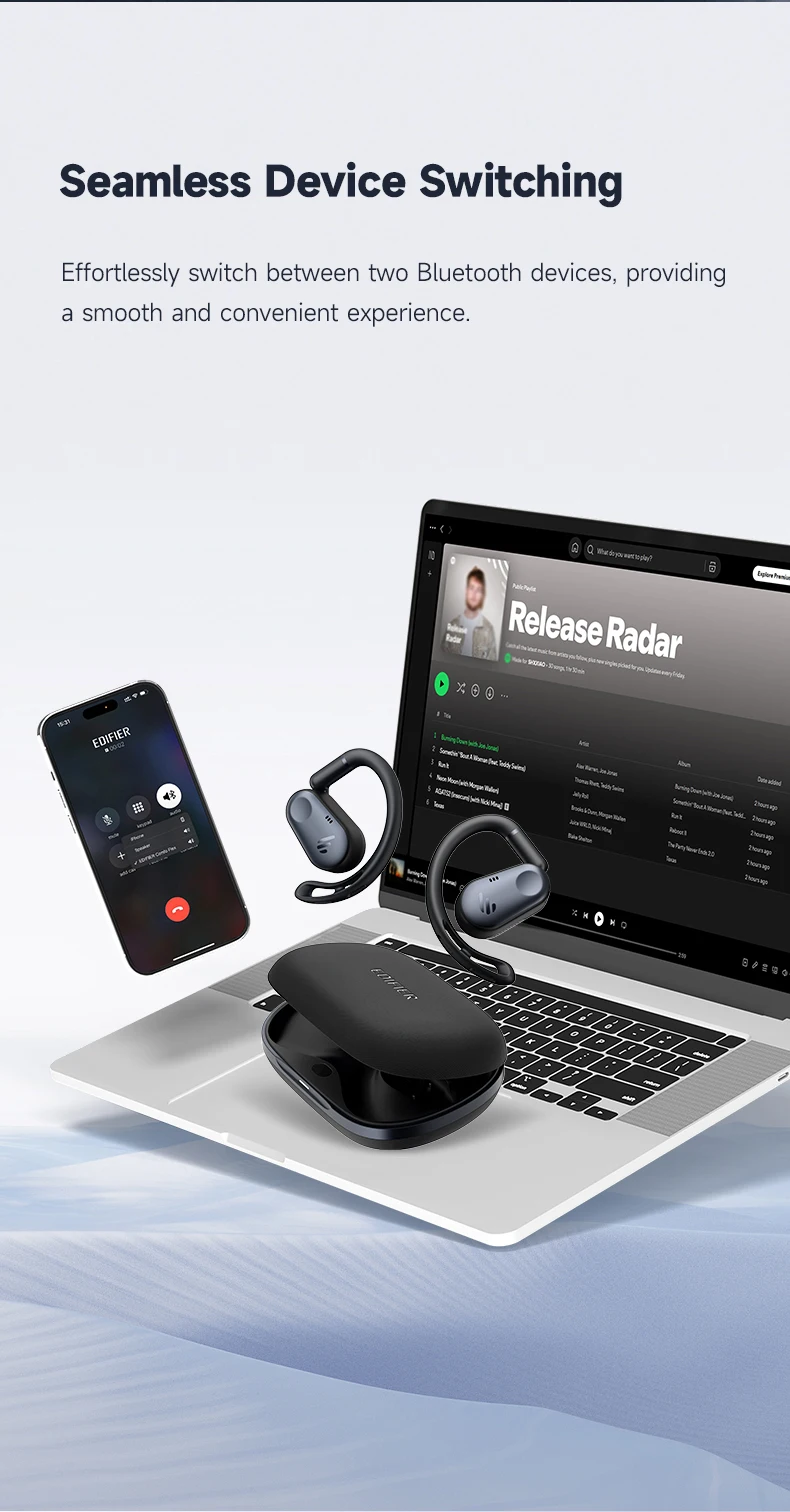 Edifier Comfo Flex Open-Ear True Wireless Ohrhörer Hi-Res Audio 40 Std. Spielzeit KI-Anruf-Geräuschunterdrückung Bluetooth 5.4 Kopfhörer – Detail 10