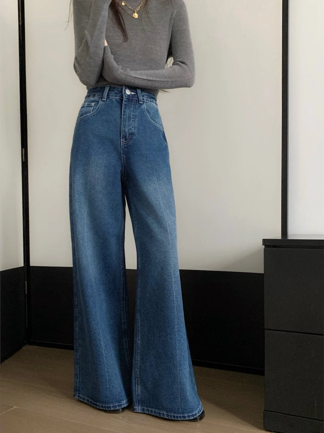 

Джинсы FlowGaGa с высокой талией и широкими штанинами, женские, свободные, прямые, в пол, осенняя новинка, из хлопка, в стиле кэжуал