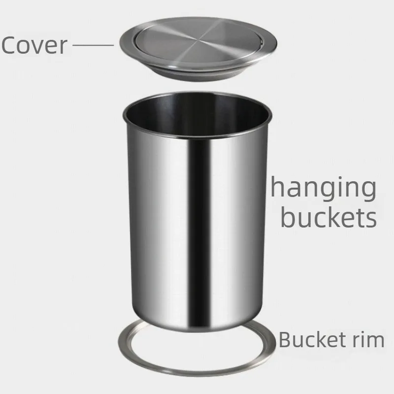 Stainless Waste Bins Built in Trash Can Large Capacity Kitchen Trash Bin with Lid Countertop Waste Bins Food Waste Disposal