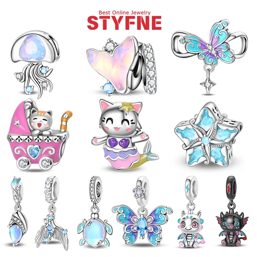 

Charms 925 Silver Magic Color Fishtail Butterfly Sea Turtle Crab Pliers Beads Pendants Fit Bracelets DIY Fine Jewelry Making