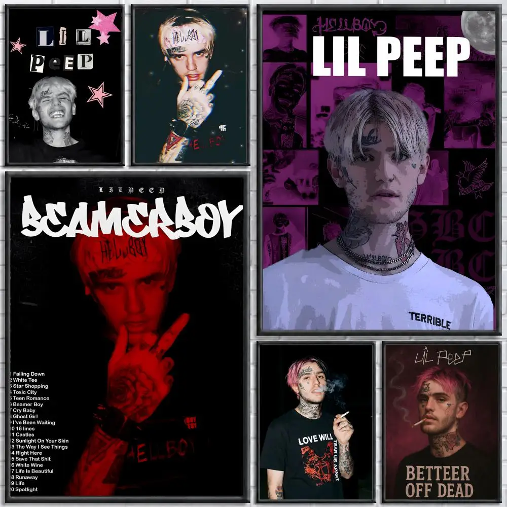 Affiche du rappeur Lil Peep, autocollant artistique auto-adhésif en papier imperméable, décoration murale pour café, bar, chambre