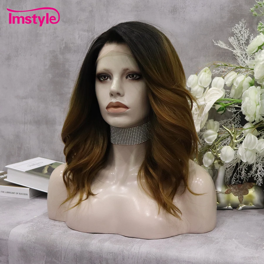 Imstyle Ombre Brown Wig Synthetic Lace Front Wig Natural Wavy Wigs For Women Heat Resistant Fiber Daily Wig