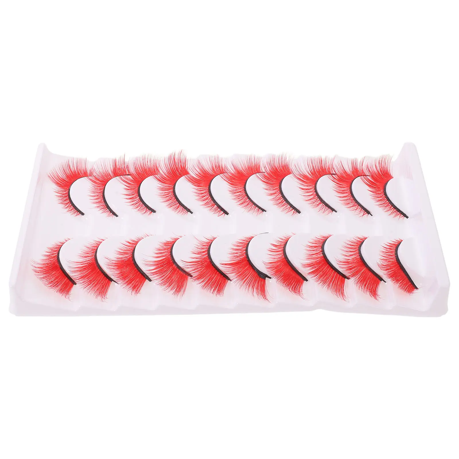10Pairs False Eyelashes Natural Red Dramatic Cat Eye Lashes Colorful Cosplay Halloween Makeup Soft Fake Eyelashes
