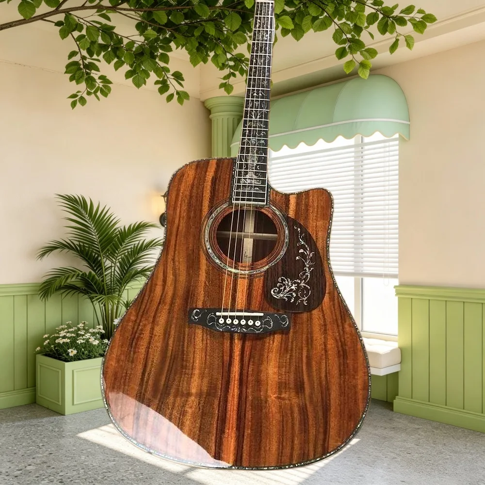 D-45 All Koa Wood Cutaway Acoustic Guitar Full‑Circle Abalone Binding Ebony Fingerboard Guitar Musician Recording & Performance