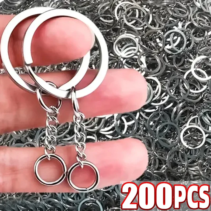 50/200pcs Silver Plated Metal Blank Keyring Keychain Split Key Rings with Chain Climbing Buckles Carabiner Keychain Accessories