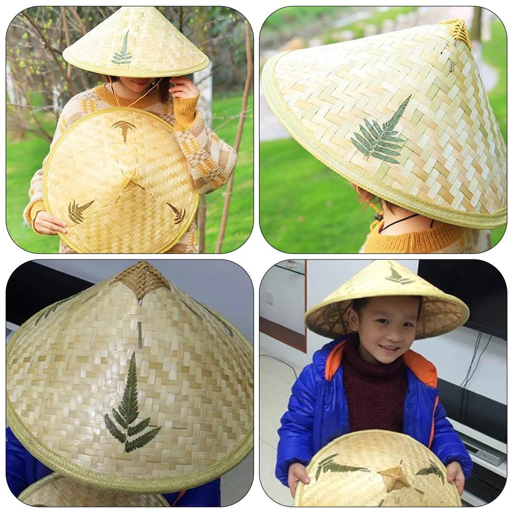 

2pcs Bamboo Woven Straw Hats 36cm Diameter Kids Hat Decor Mini Photo Props Handmade Craft Wall Hanging Home Accessories