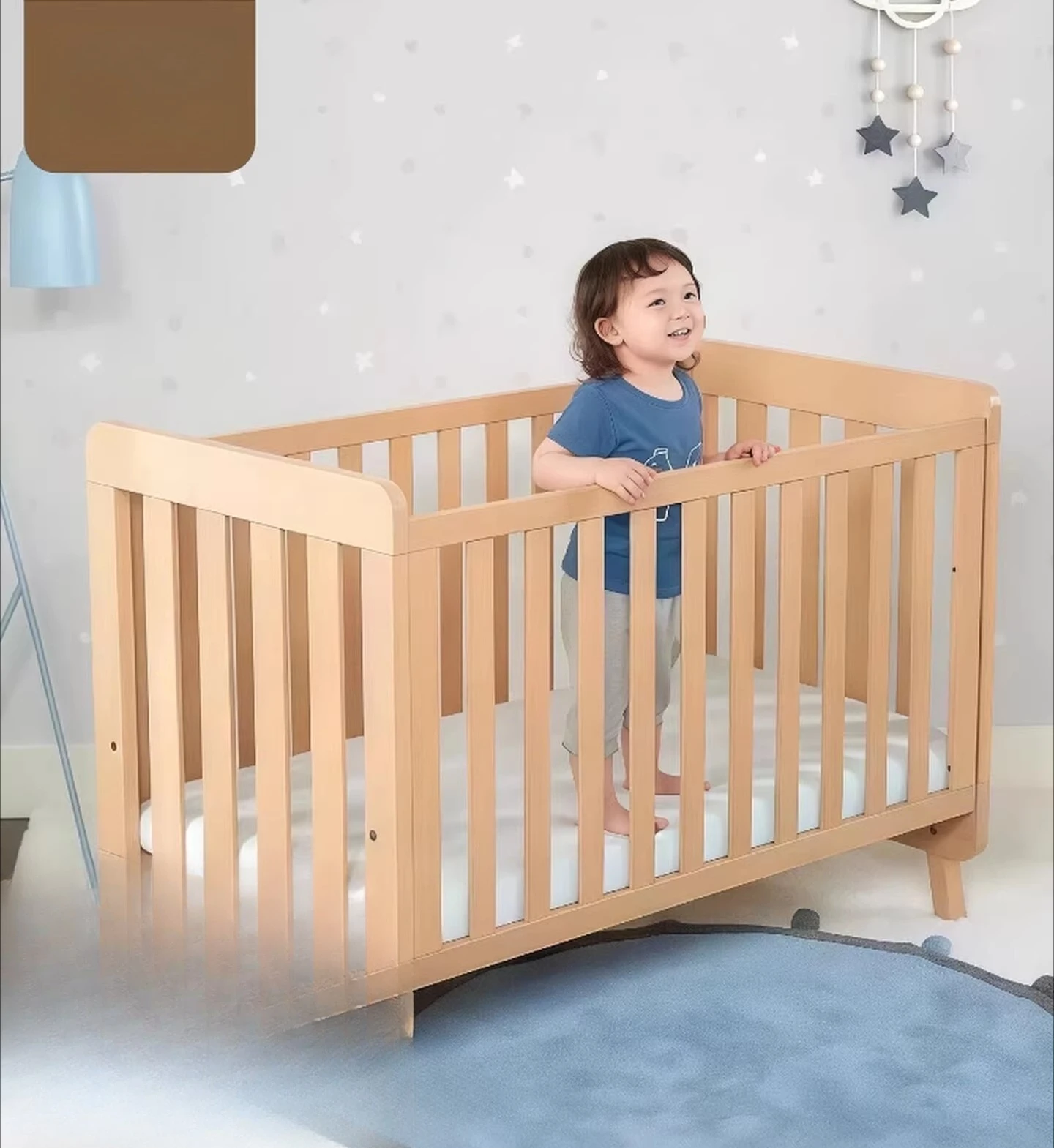 New solid wood crib, movable splicing bed, baby bed multifunctional children's newborn guardrail bed