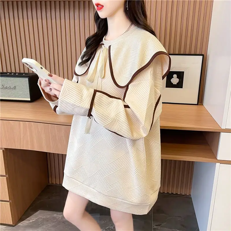 

Mid-length Sweatshirt for Women New Style Loose Large Size Niche Hoodless Versatile Long-sleeved Sweatshirts