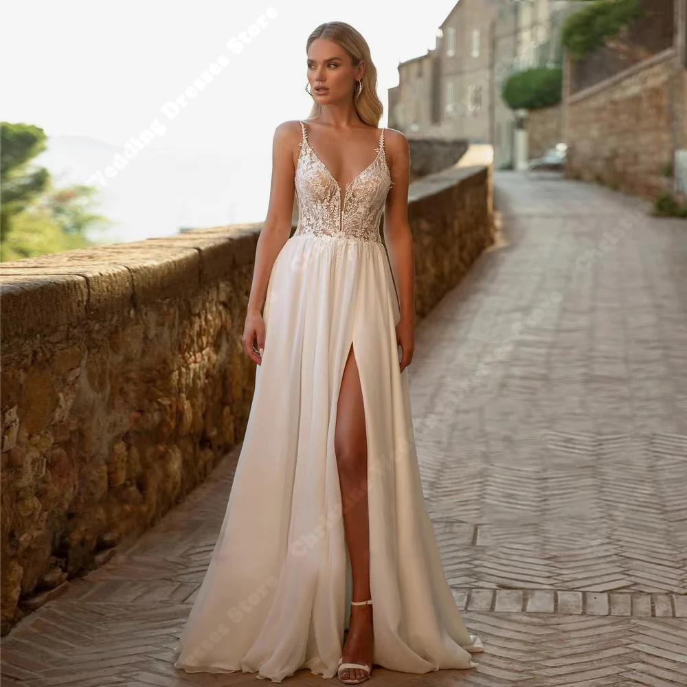 

Sweetheart Collar Women Wedding Dresses Sexy A-Line Sleeveless Backless Side High Slit Bridal Gowns Party Vestidos De Novia 2025