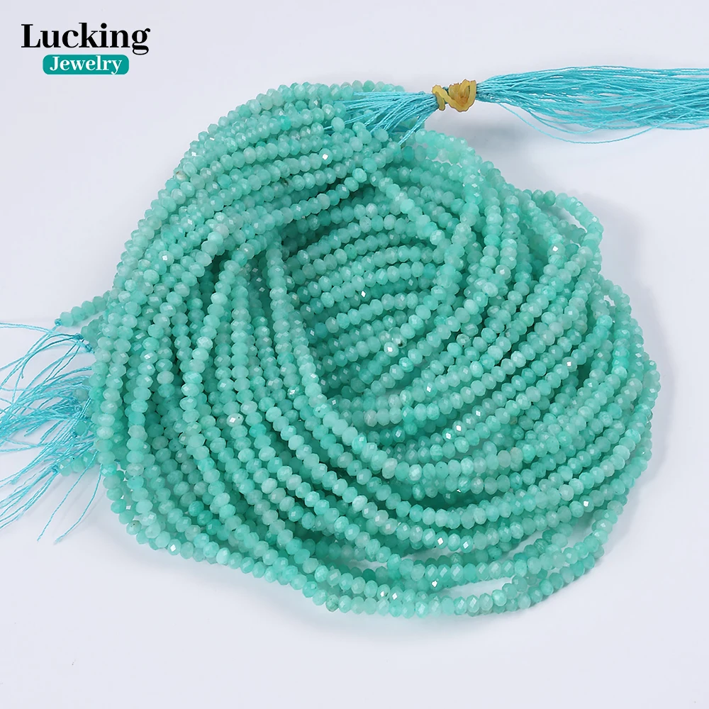 Rara amazonita Natural de Mozambique, Rondelle facetado de 3x4mm, color cian único para fabricación de joyería, manualidades de cristal curativo DIY