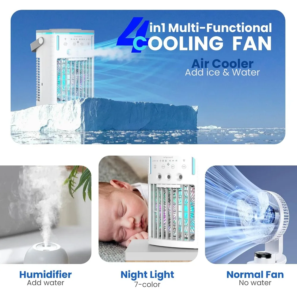 Portable Evaporative Air Cooler Ice Plate Or Water Tank Misting Cooling Fan Personal AC for Home Kitchen Bedroom Office view 6