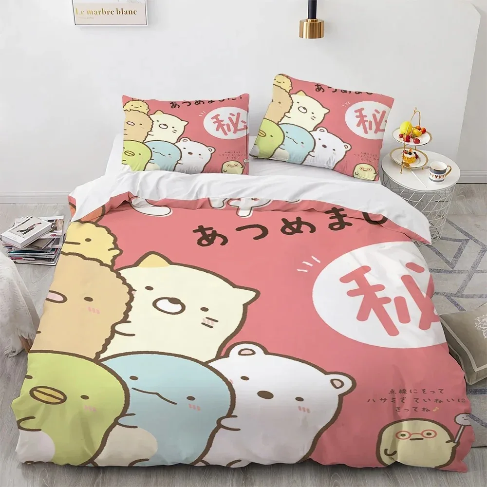 Set tempat tidur anak laki-laki dan perempuan, Anime Kawaii kartun Sumikko Gurashi ukuran Ratu kembar penutup bantal tempat tidur anak-anak dan dewasa