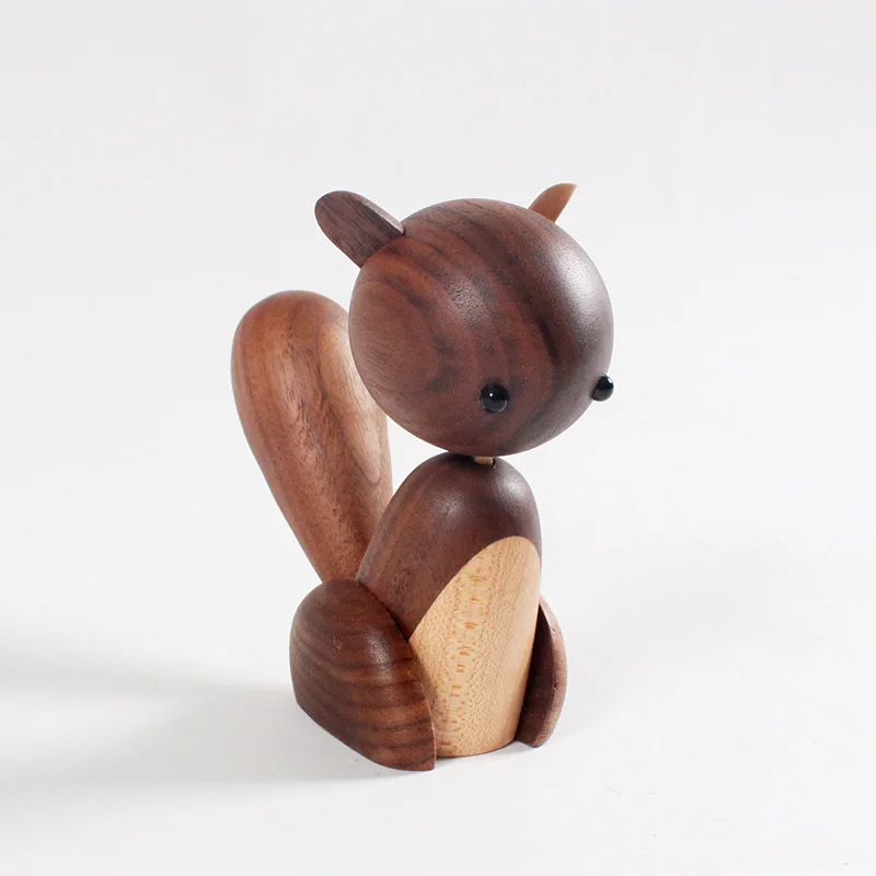 

Walnut Wood Cute Squirrel Figurine Handmade Wooden Decor with Contrasting Detail for Home Decoration