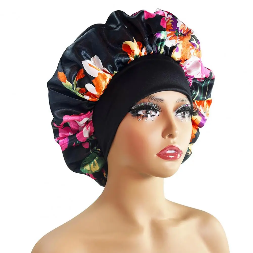 

Ladies Hat Women Cap Extra Silk Satin Bonnet for Women Comfortable Flower Print Night Hat with Elastic Band for Braids for Curly