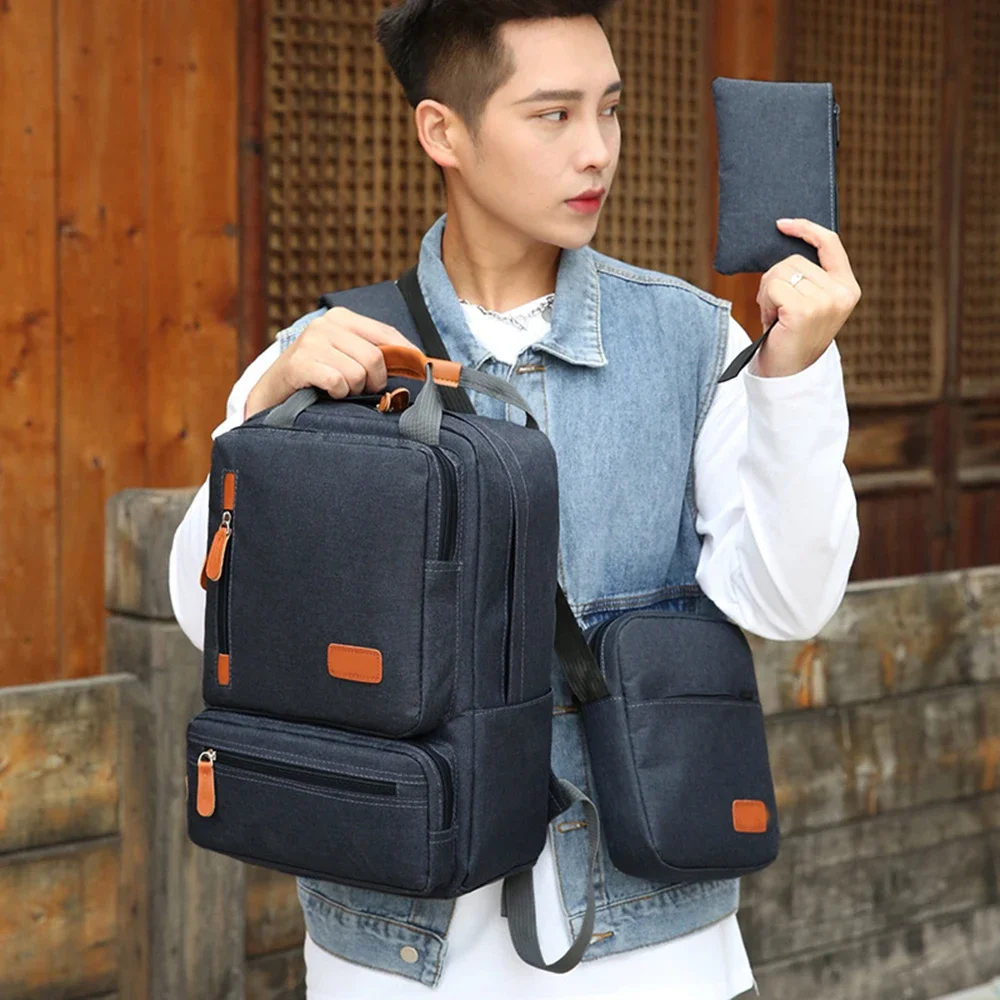 3pcs Backpack Set Women Men Laptop Backpack Shoulder Bag Small Pocket for Travel School Business Work College