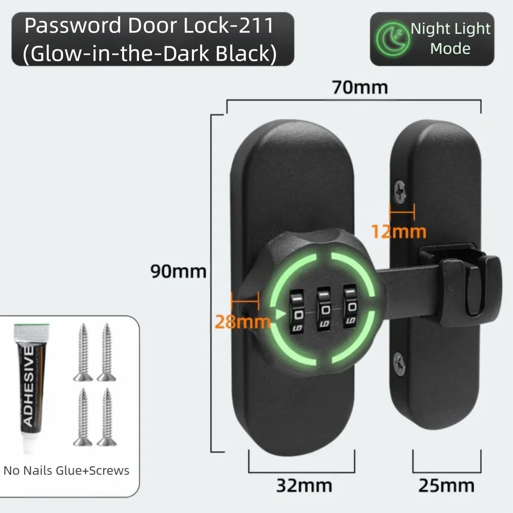 Zinc Alloy Password Lock 90/180 Degree Luminous Sign Combination Lock Mechanical Password High-Security Sliding Door Lock