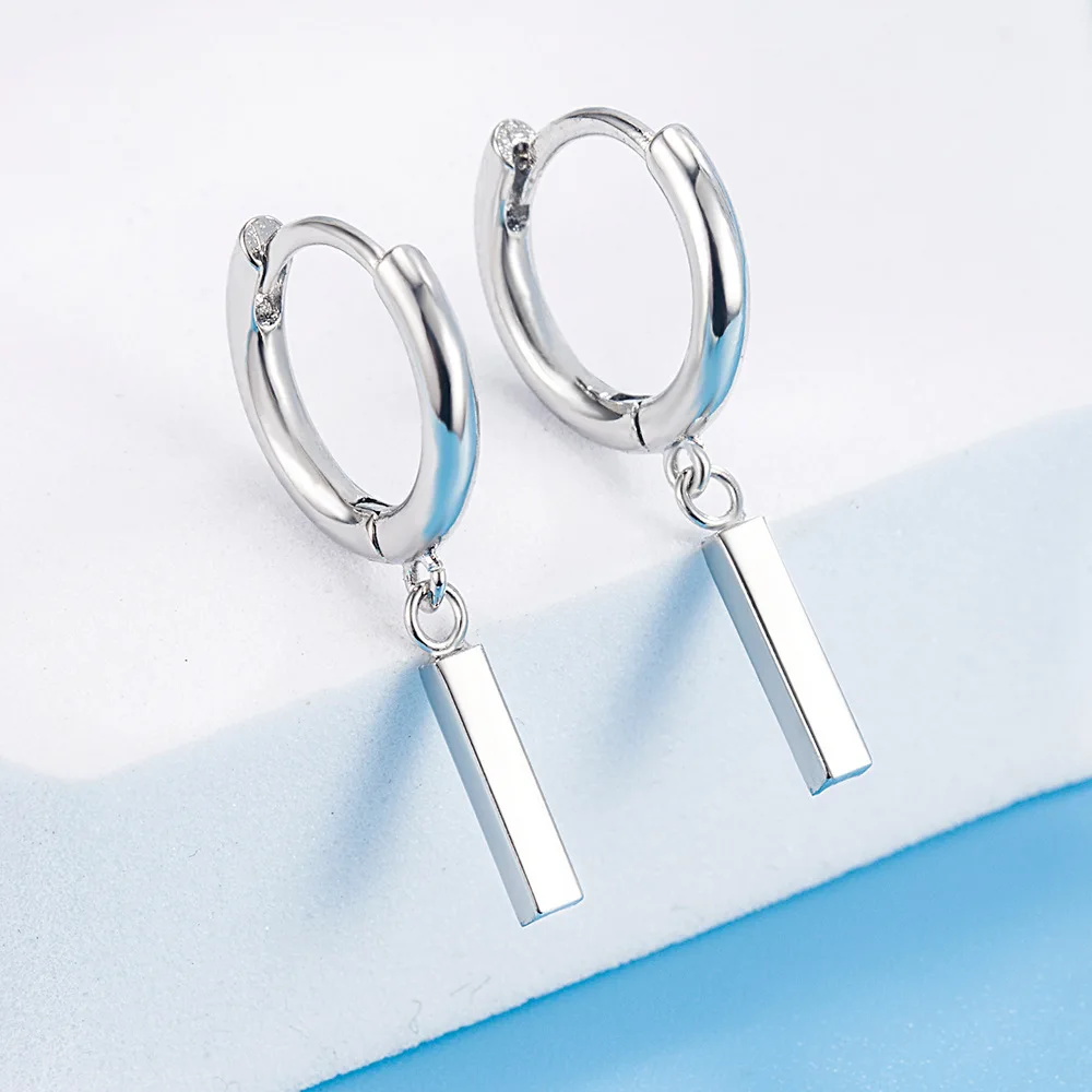 Charming 925 Sterling Silver Delicate Square and Round Earrings for Women, Fashionable Party and Wedding Accessories