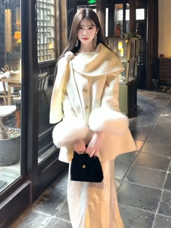 

Элегантное шерстяное пальто Ele Gentle Wind с длинными рукавами, на пуговицах, свободного кроя, красивое, уникальное, средней длины, женская модная зимняя верхняя одежда