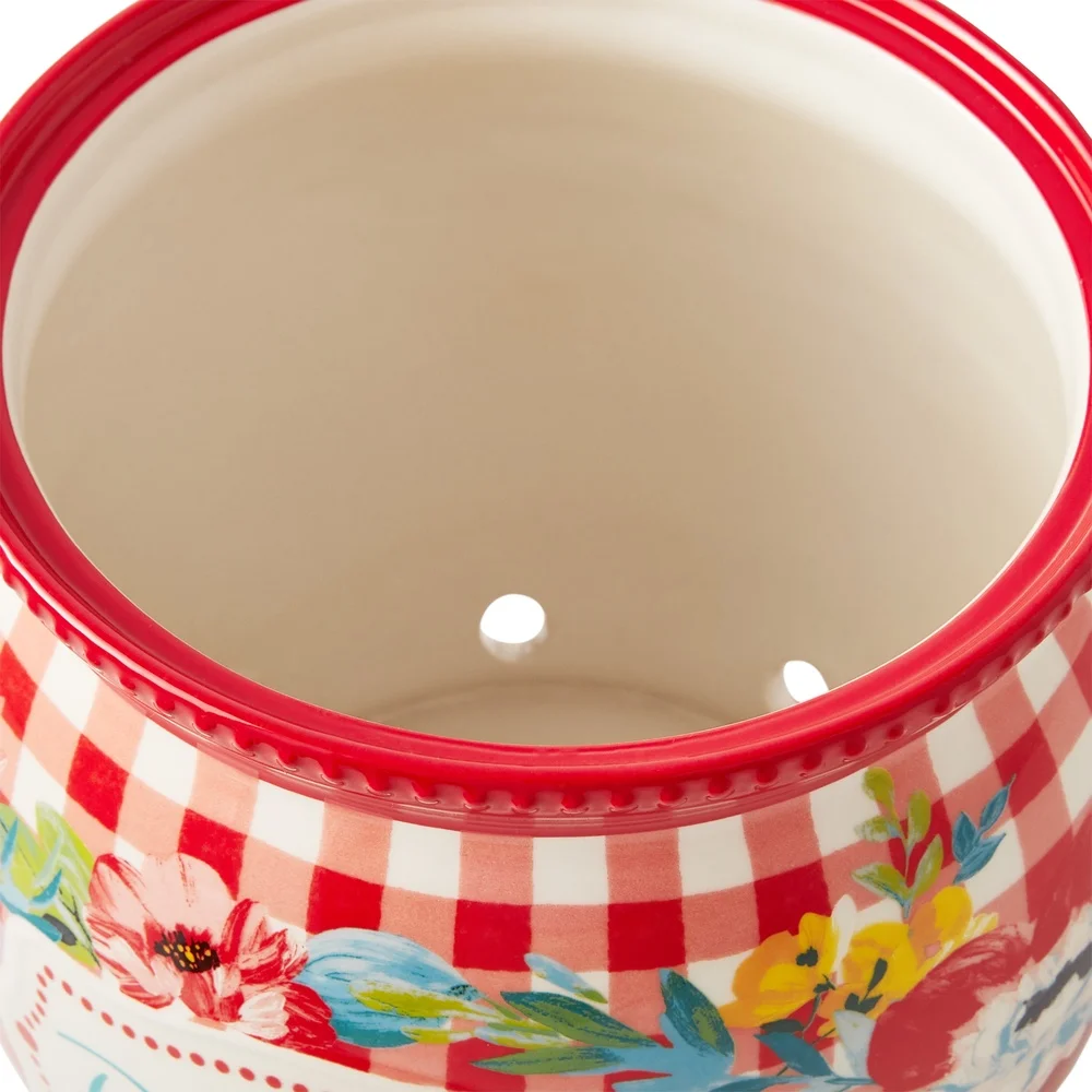 

Ceramic Potato Keeper with Lid Food Storage Container Freshness Preserving Kitchen Utensil Durable Design Airflow Holes Red