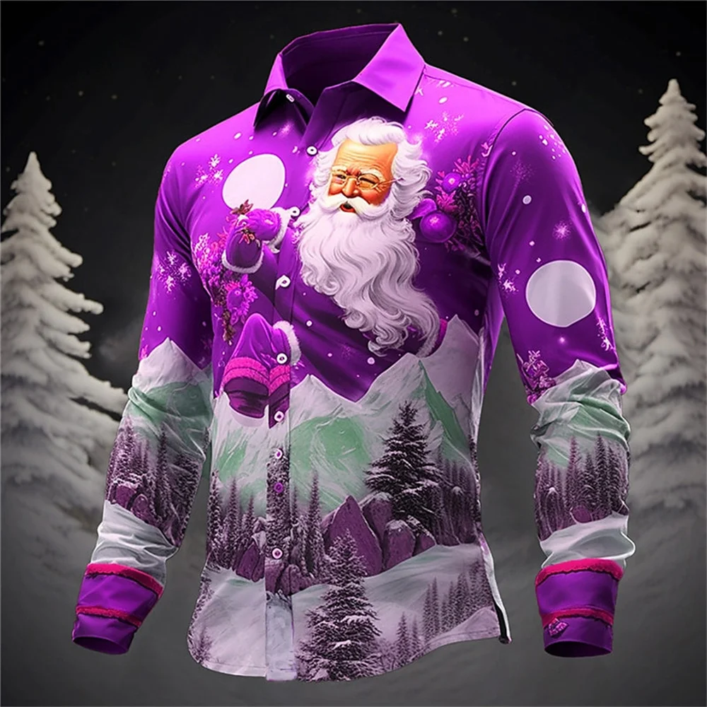 

Christmas Santa Claus Holiday Long Sleeved Shirt Casual Fashion Men's Shirt Short Sleeved Loose Breathable Hawaiian Shirt Man