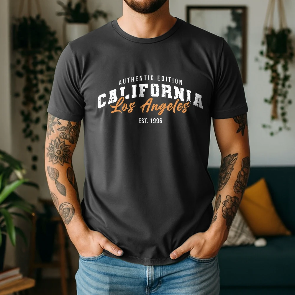 New Summer Men's 100% Cotton T-Shirt Los Angeles Authentic Edition 1998 Streetwear Casual Breathable Short Sleeve