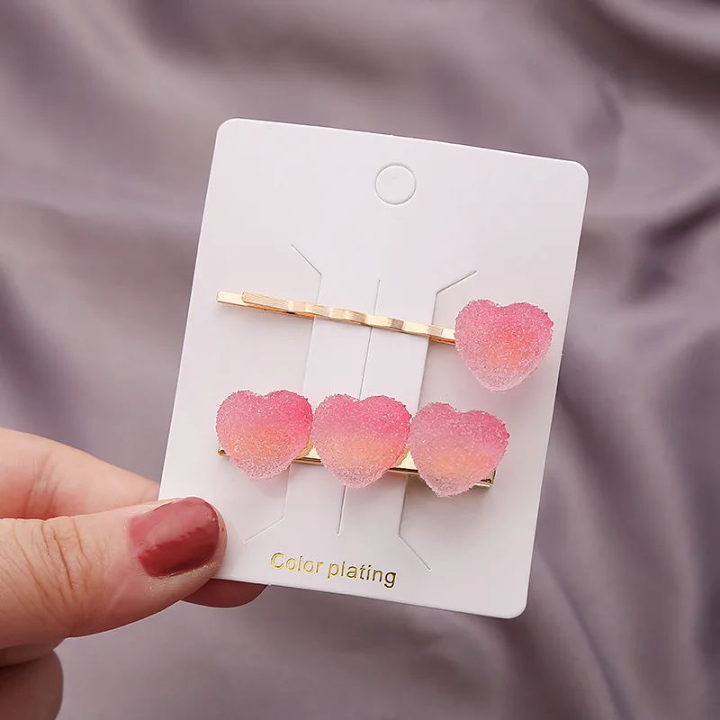 2PCS Set Japanese Rainbow Soft Jelly Gradient Color Heart Star Hairpin Girl  Cute Sweet Simple Translucent Hair Clips Fashion