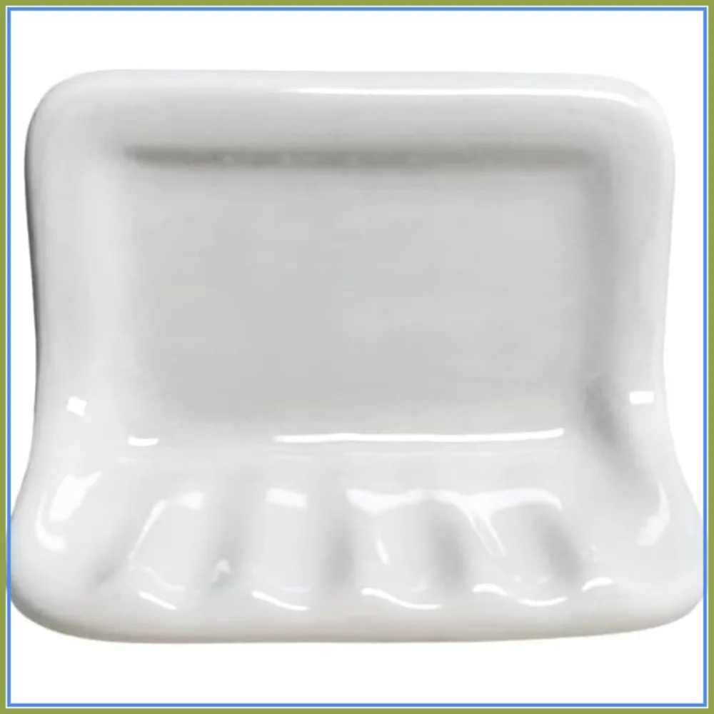 

White Glazed Ceramic Soap Dish Holder for Bathroom Wall – Mount with Tile Adhesion, Not for Flat Surface