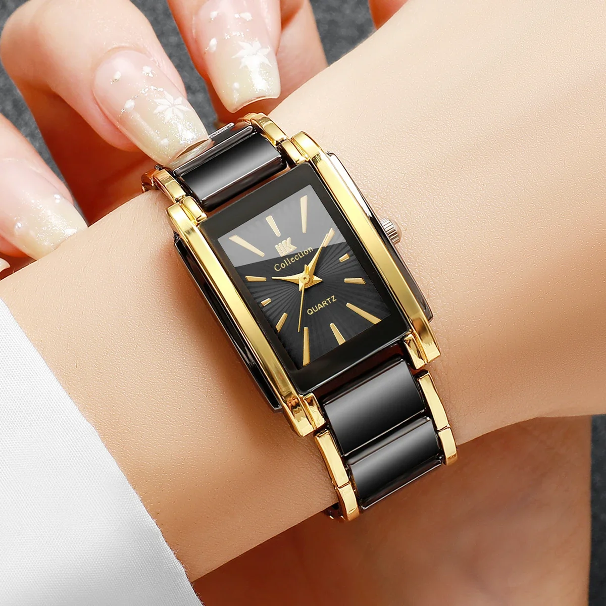 Luxury Rectangle Women Quartz Watch Black Stainless Steel Band Ladies Dress Wristwatches Relogio Feminino（Without Box）