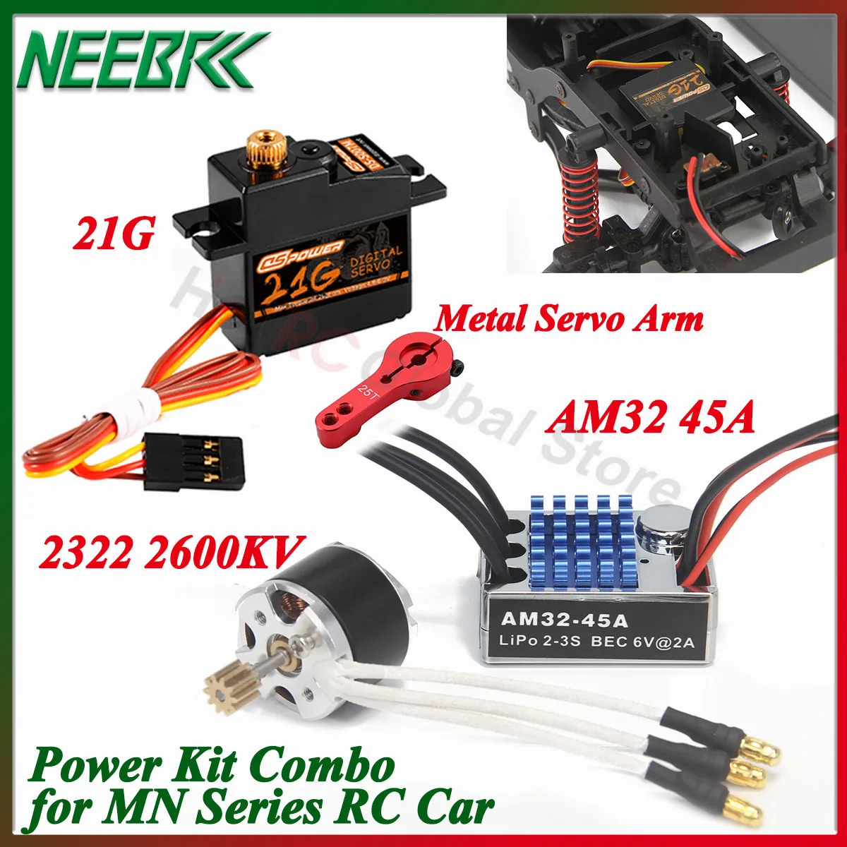 

2322 2600KV Brushless Motor AM32 45A ESC 21g Servo for 1/12 RC Car Crawler Monster MN99S MN82 MN78 MN168 Model Upgrade Power Kit