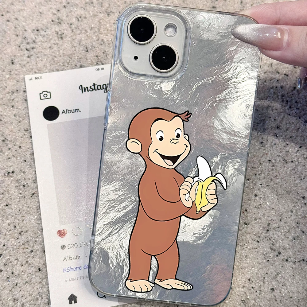 Curious George Glacier texture Shockproof Hard Phone Case For iPhone 17 Pro Max 16 14 15 13 Pro Max 12 11 Pro Max 8 Plus X Cover