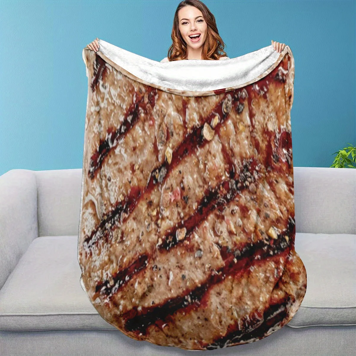 Customize Giant Realistic Steak Pattern Blanket - Soft Tear-Resistant Fabric, All-Season Comfortable and Warm Patterned Round Th