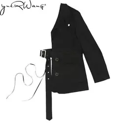 Yuerwang Women Coat Blazer Black Half Asymetrical Blazer Jackets Special Designer Blazer Irregular Long Sleeve Personality 2022