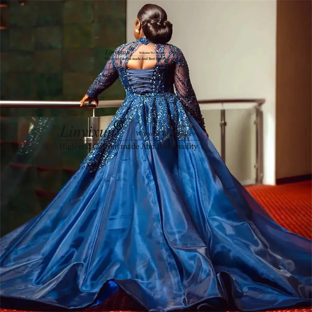 Aso Ebi Royal Blue Mermaid Prom Dress Beaded Sequined Formal Evening Party Gowns Long Birthday Engagement Robes De Soirée