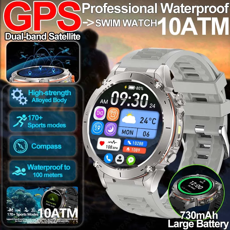 

Новинка 2025 года для HUAWEI GPS, спортивные умные часы, мужские компасы, 730 мАч, большая батарея, 10 АТМ, профессиональные водонепроницаемые умные часы для плавания