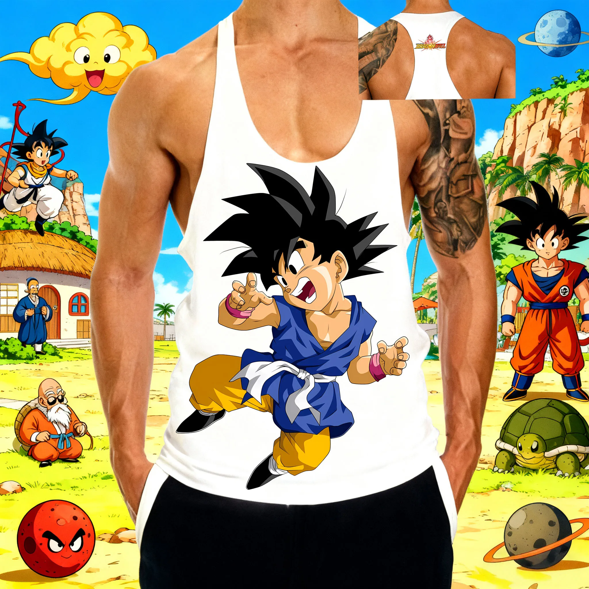 เสื้อกล้ามกีฬาผู้ชายลายการ์ตูนยอดนิยม ดราก้อนบอล ลายวูคง วัยเด็ก รุ่นใหม่ ขายดี ซัมเมอร์ 2025 ผ้าฝ้าย