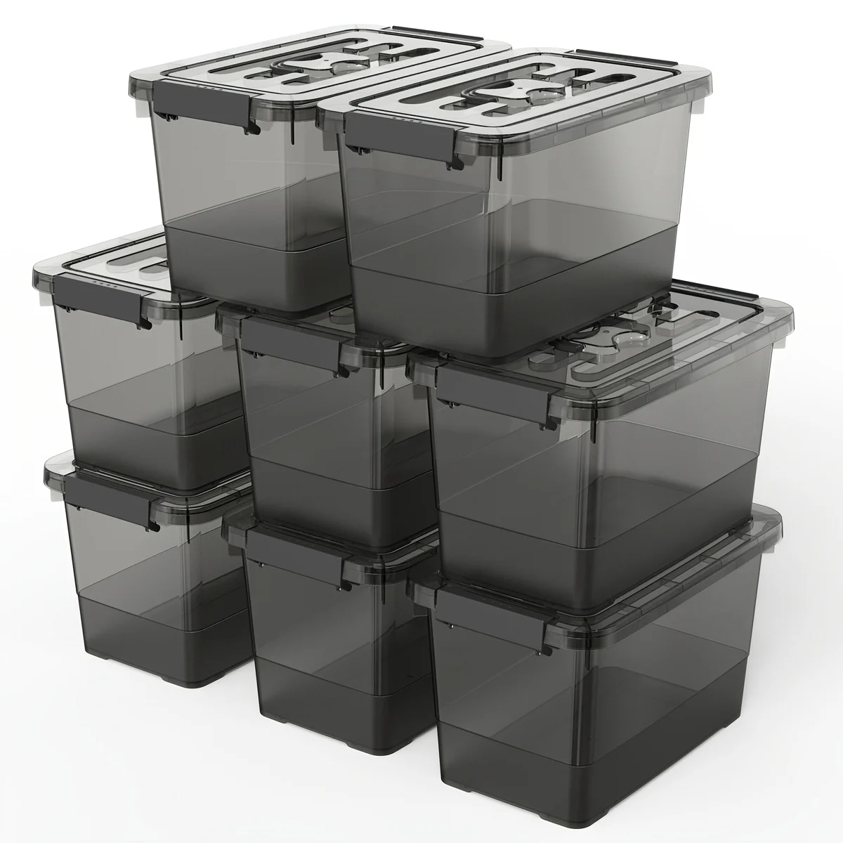 

7 Quart Clear Black Plastic Storage Bins with Lids/Handles 8-Pack, Organizer Boxes, Stackable Storage Containers for Organizing