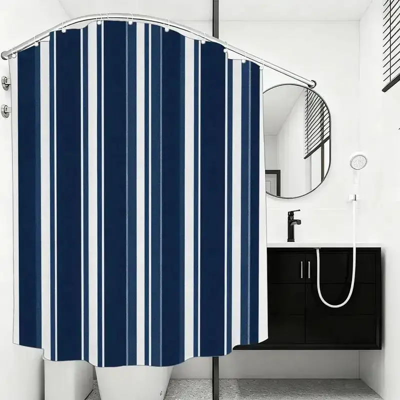 

Nautical Stripe Shower Curtain – Classic Blue & White Vertical Bands, 12 Hooks, 70.87×70.87" Waterproof Minimalist Bath Decor